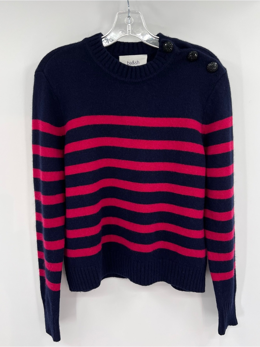 ba&sh wool & cashmere navy and raspberry Striped Crewneck Sweater L